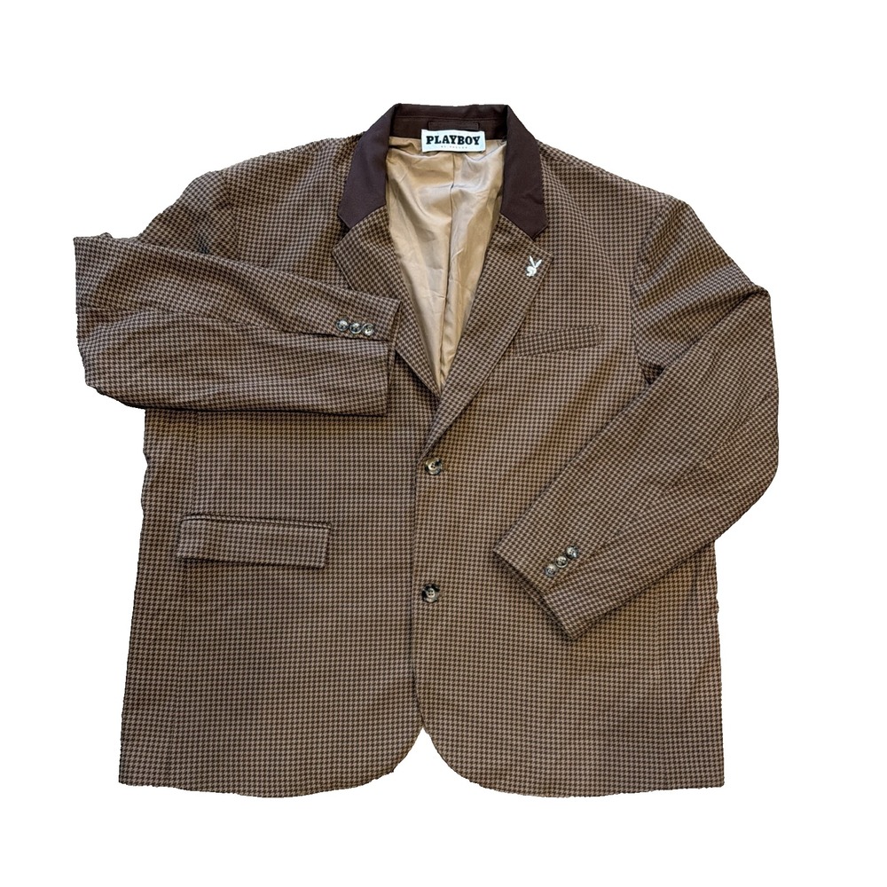 PacSun x Playboy Men's Sport Coat Blazer Jacket Brown Tan Houndstooth Size XL
